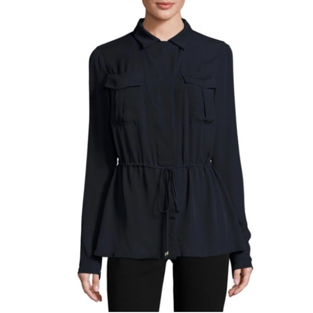 Theory Karafinna Classic Georgette Safari Silk Top XS | Luxury | Minimalist
